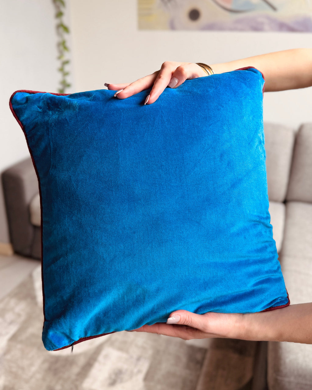 Set di 2 federe copricuscini Reversibile 40x40CM in Velluto di Cotone colore Senape e Cyan