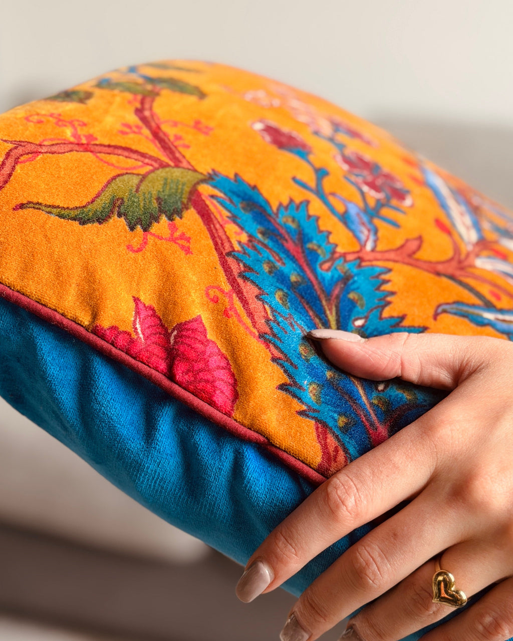Set di 2 federe copricuscini Reversibile 40x40CM in Velluto di Cotone colore Senape e Cyan