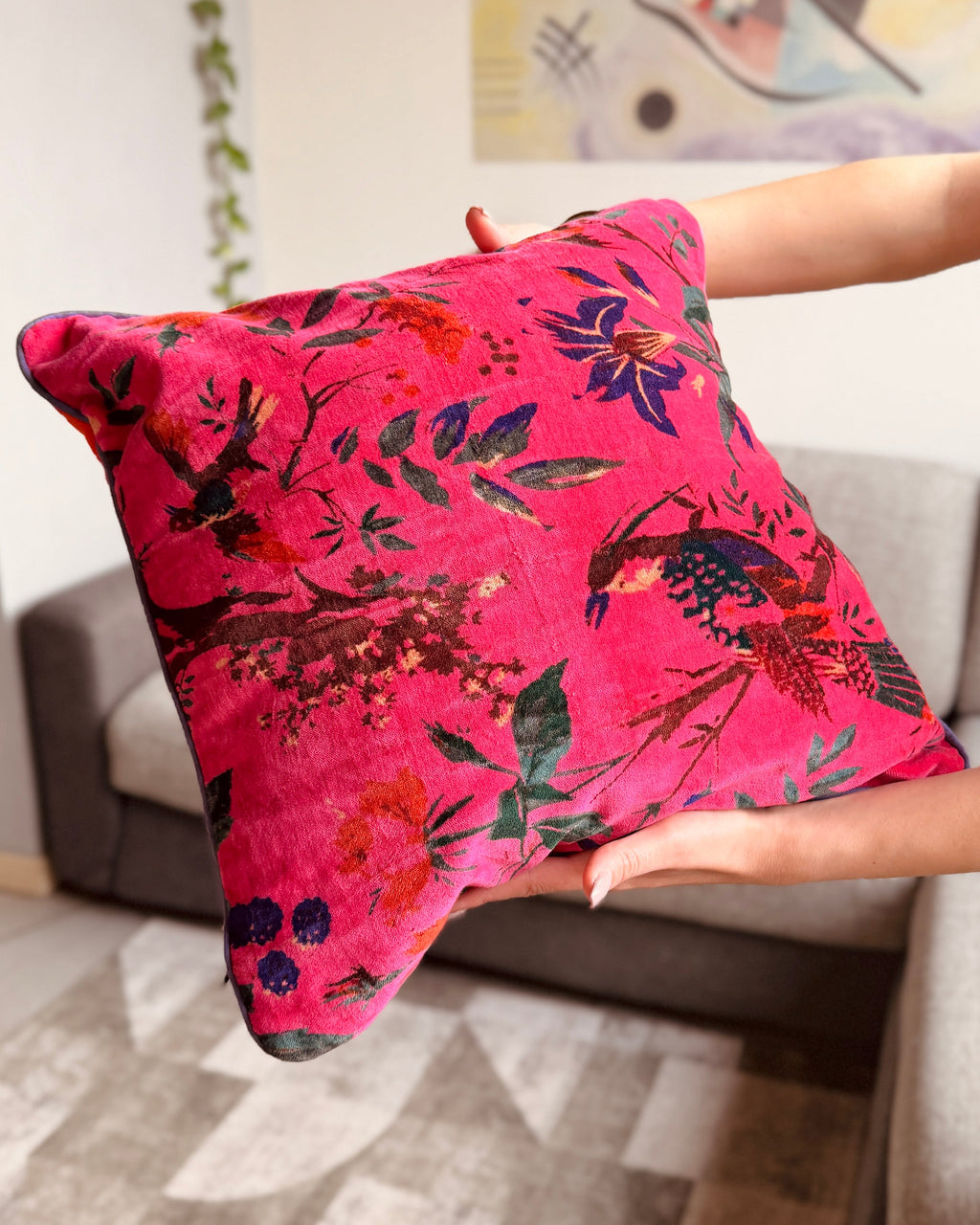 Set di 2 Federe Copricuscini Reversibili 40x40 in Velluto – Fucsia e Arancio