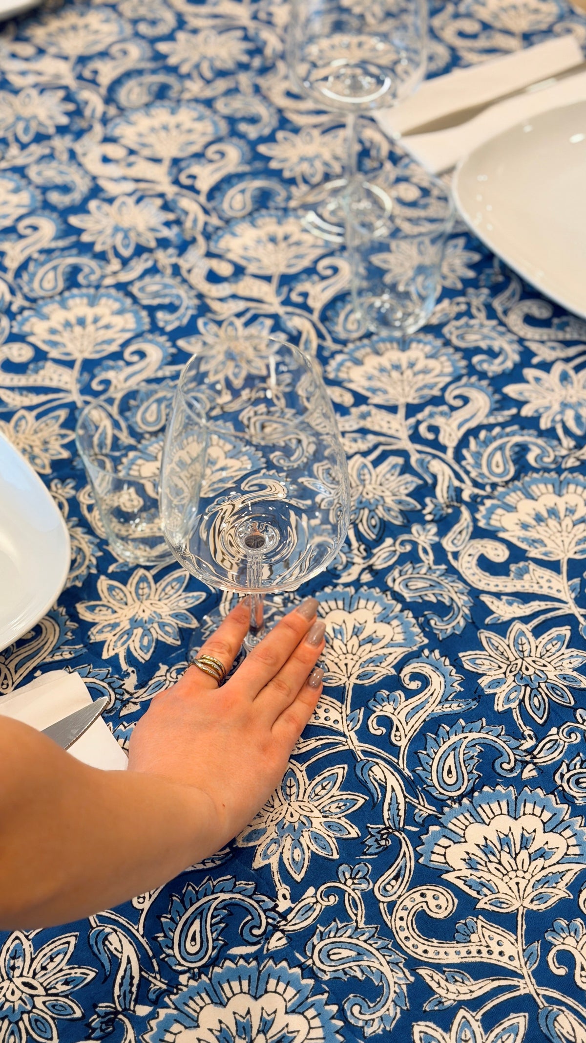 Tovaglia d'Arredo e Mezzero in Cotone Block Print – Blu Indigo 150x220