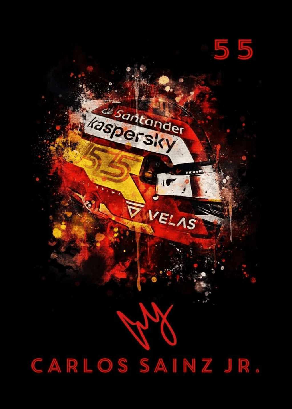 Poster Formel 1 Helm Aquarell Rennfahrer Name Unterschrift Rennnummer · Deko Print ohne Rahmen - Decor Vibe