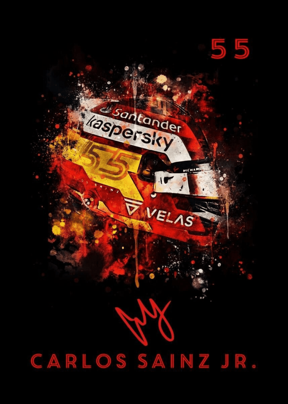 Poster Formel 1 Helm Aquarell Rennfahrer Name Unterschrift Rennnummer · Deko Print ohne Rahmen - Decor Vibe
